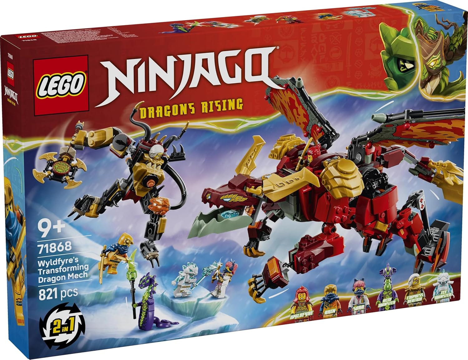 LEGO NINJAGO Wyldfyre's Transforming Dragon Mech Toy - 2in1 Ninja Action Figure w/Empress Beatrix Mech & 6 Minifigures - Birthday Gift for 9+ Year Old Boys & Fans - 71868
