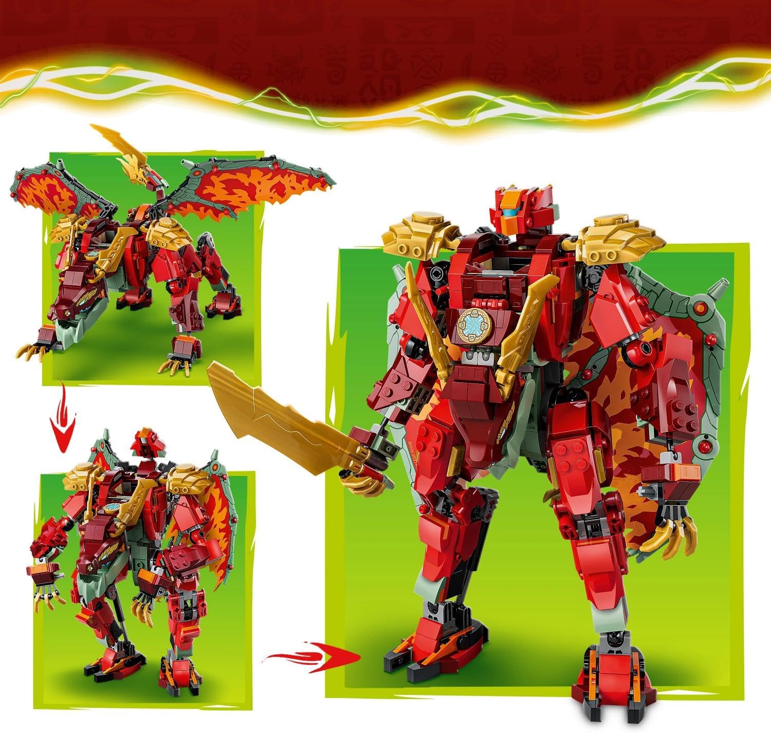 LEGO NINJAGO Wyldfyre's Transforming Dragon Mech Toy - 2in1 Ninja Action Figure w/Empress Beatrix Mech & 6 Minifigures - Birthday Gift for 9+ Year Old Boys & Fans - 71868
