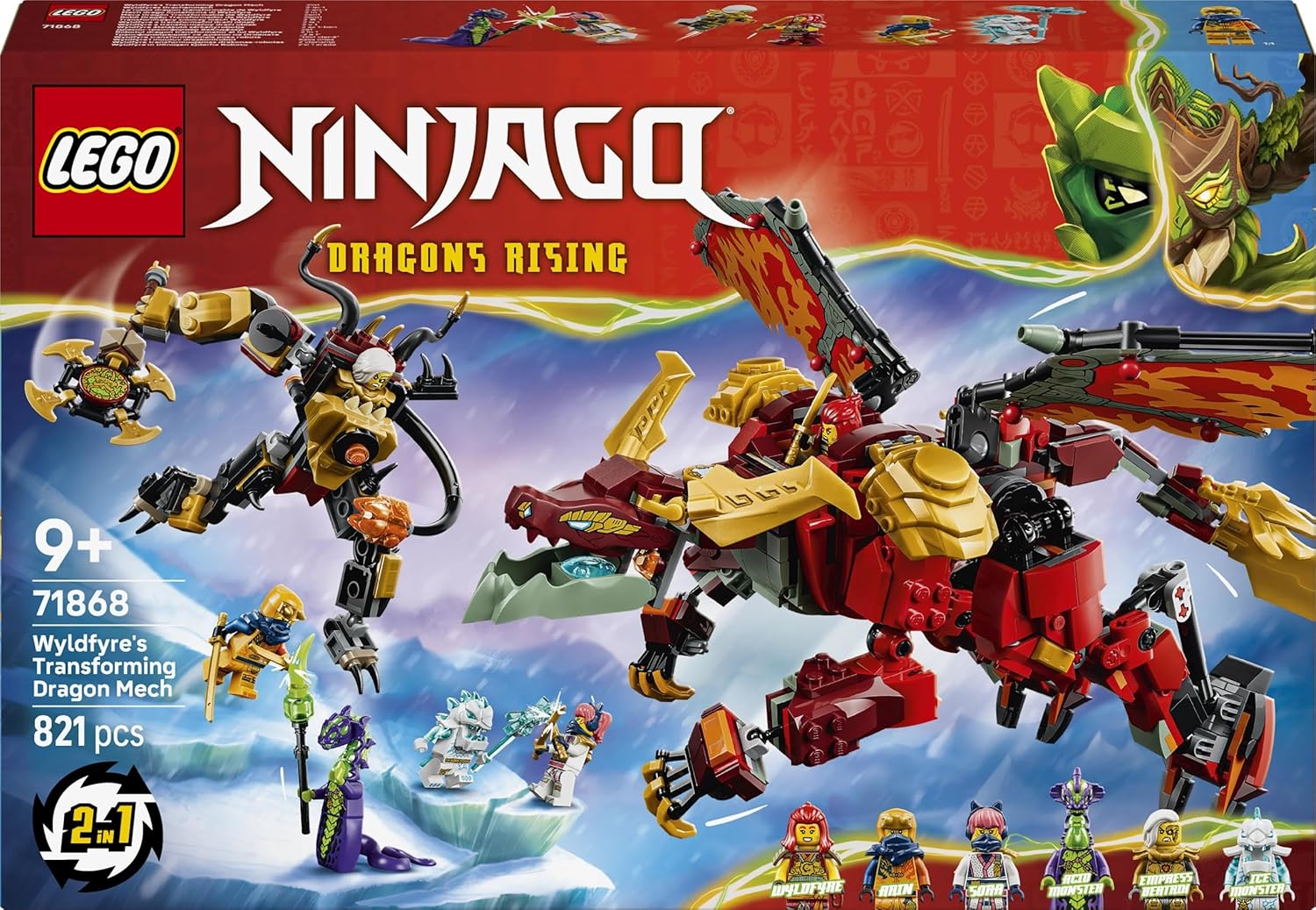 LEGO NINJAGO Wyldfyre's Transforming Dragon Mech Toy - 2in1 Ninja Action Figure w/Empress Beatrix Mech & 6 Minifigures - Birthday Gift for 9+ Year Old Boys & Fans - 71868