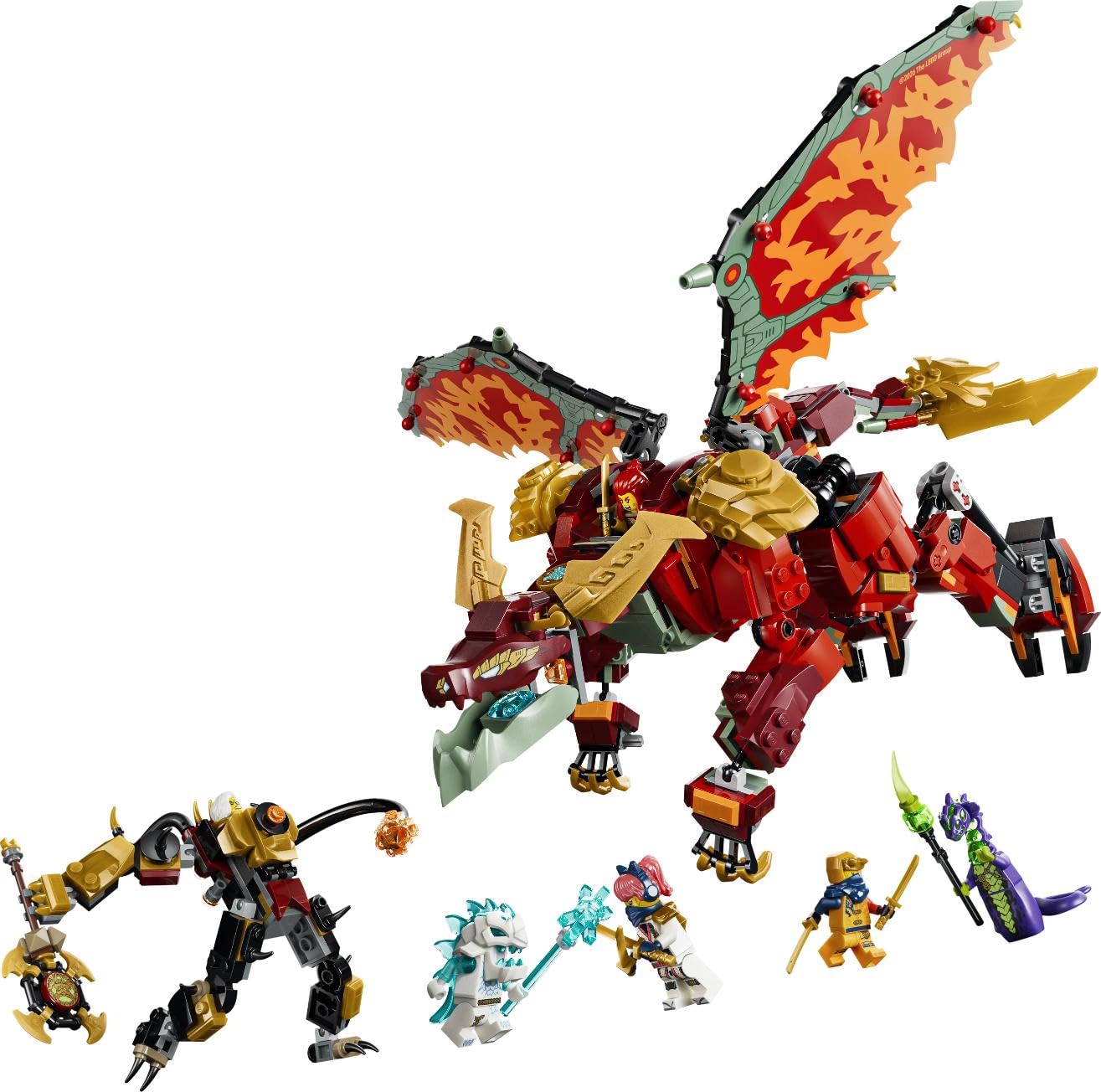 LEGO NINJAGO Wyldfyre's Transforming Dragon Mech Toy - 2in1 Ninja Action Figure w/Empress Beatrix Mech & 6 Minifigures - Birthday Gift for 9+ Year Old Boys & Fans - 71868