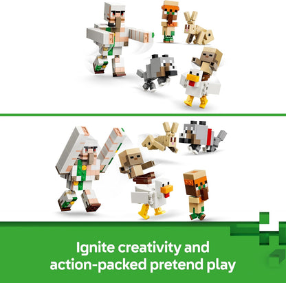 LEGO Minecraft Chicken Jockey Desert Attack Toy - 6 Figures incl. Iron Golem & Baby Wolf Mobs - Kids' Room Decor - Gaming Gift for 9+ Year Old Boys, Girls & Fans - 21592
