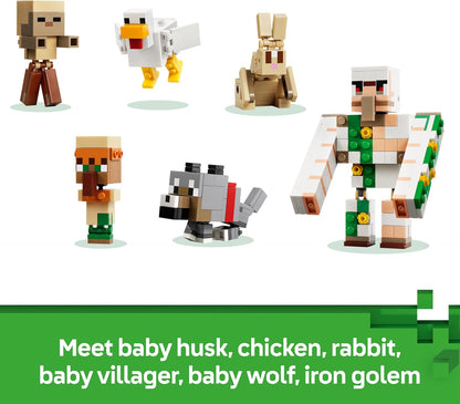 LEGO Minecraft Chicken Jockey Desert Attack Toy - 6 Figures incl. Iron Golem & Baby Wolf Mobs - Kids' Room Decor - Gaming Gift for 9+ Year Old Boys, Girls & Fans - 21592