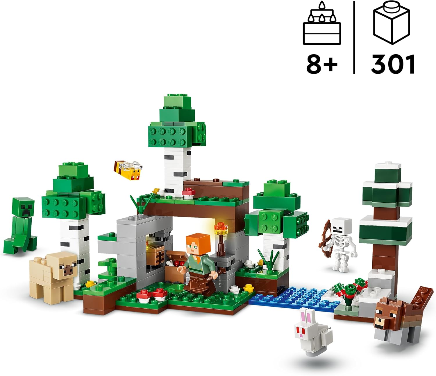 LEGO Minecraft First Night Adventure - Interactive Toy w/ 7 Figures incl. Alex, Creeper, Skeleton & Woods Wolf - Gaming Gift for 8+ Year Old Boys & Girls - 21593