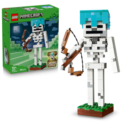 LEGO Minecraft Scheletro Giocattolo - Action Figure di Mob con Elmo di Diamante, Arco e Frecce e Base in Erba - Decorazione Cameretta - Regalo per Gamer, Bambini e Bambine da 10 Anni in su - 21594