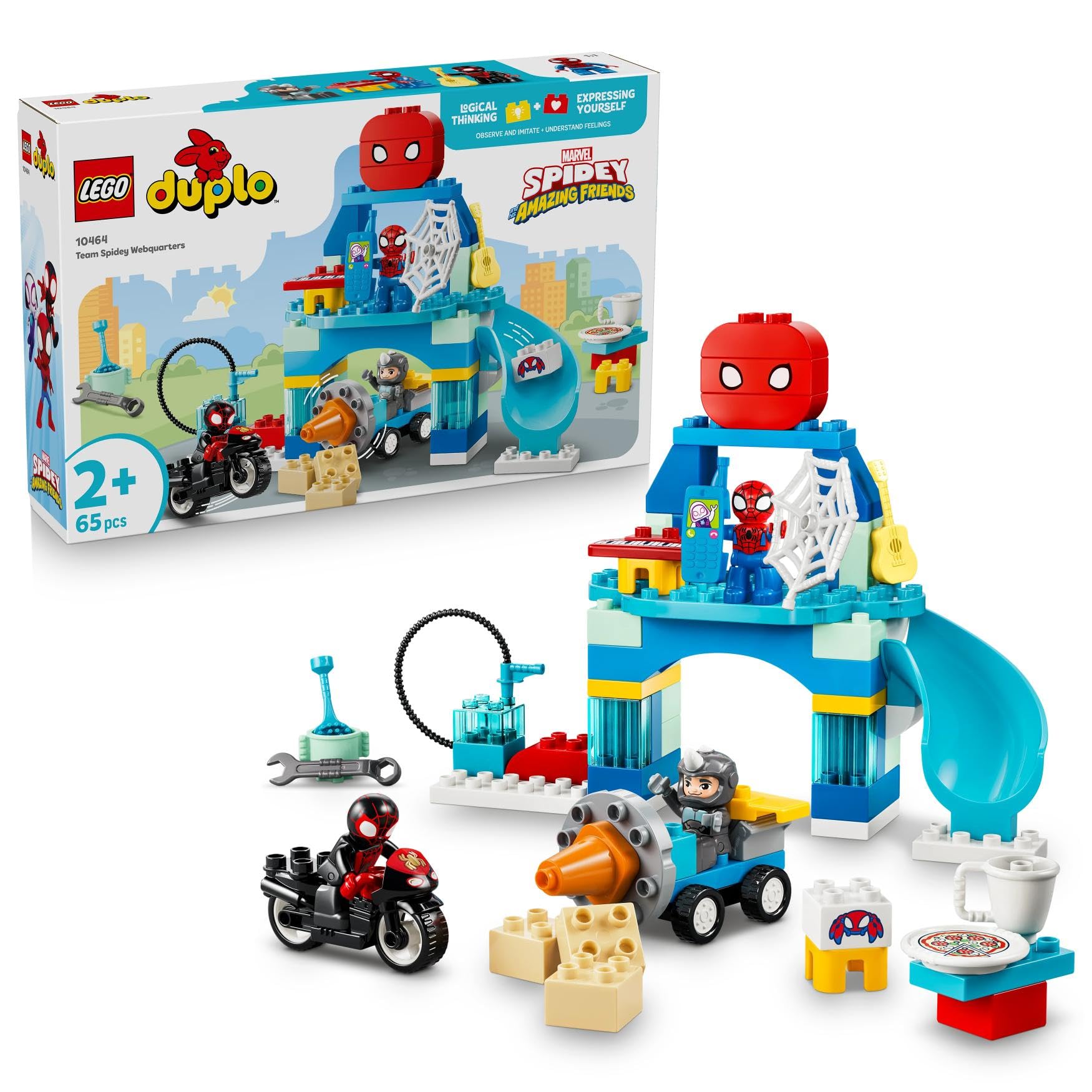 LEGO DUPLO Marvel Team Spidey Webquarters - Educational Motor Skills Toy For Toddlers - Montessori Set - Gift for 2+ Year Old Boys and Fans of Spidey and his Amazing Friends - 10464