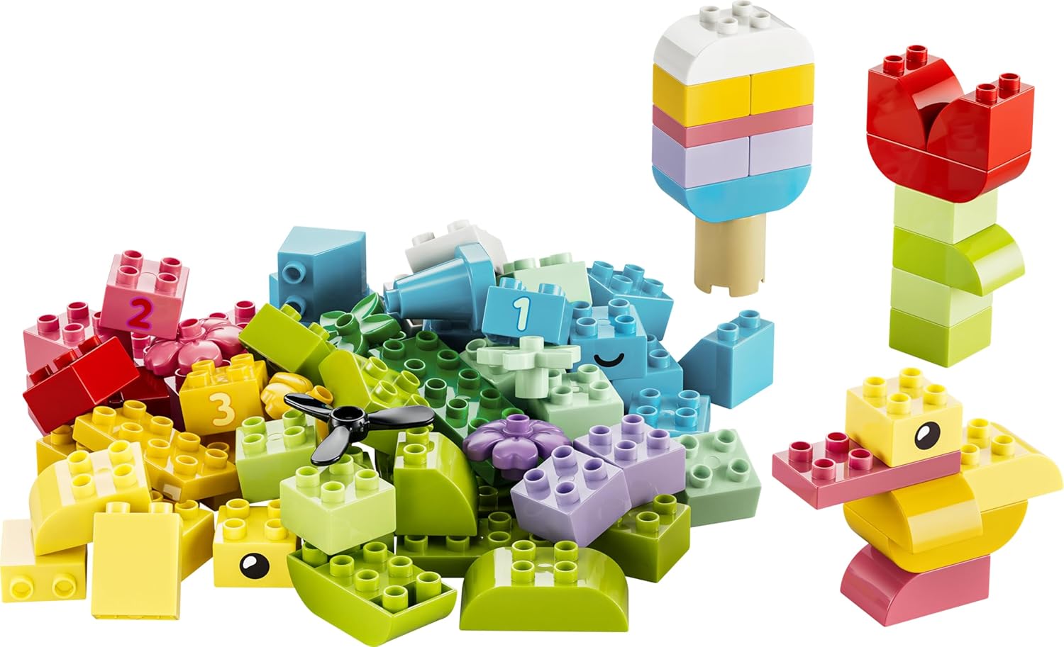 LEGO DUPLO Kleurrijke Creatieve Doos - Bouwpakket voor Kinderen met Cijferstenen, Dieren, Voertuigen en Speelgoed Eten - Cadeau voor Jongens en Meisjes vanaf 1 Jaar - 10479