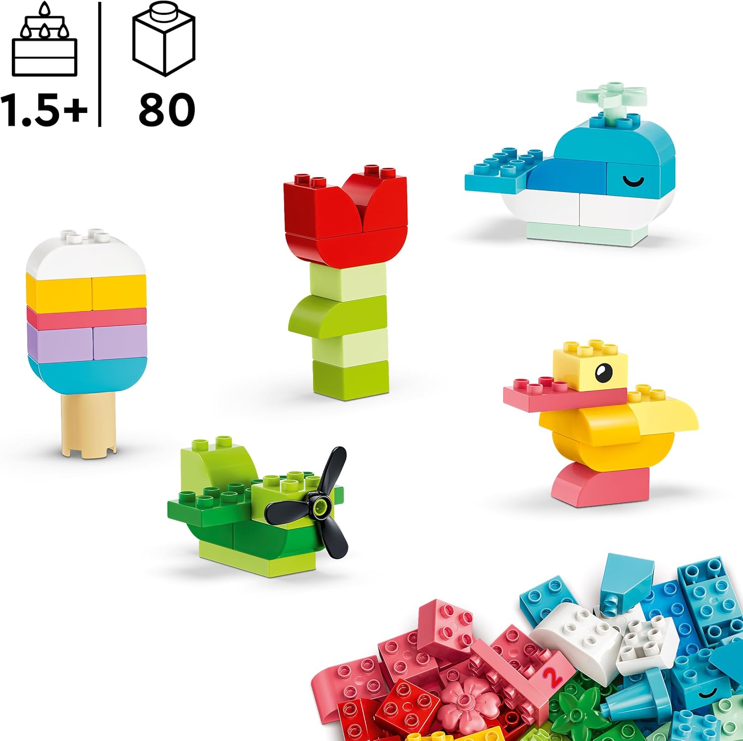 LEGO DUPLO Kleurrijke Creatieve Doos - Bouwpakket voor Kinderen met Cijferstenen, Dieren, Voertuigen en Speelgoed Eten - Cadeau voor Jongens en Meisjes vanaf 1 Jaar - 10479