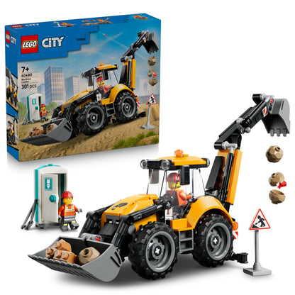 LEGO City Yellow Backhoe Loader - Construction Vehicle Toy - Tractor w/ 2 Minifigures, Working Front Bucket & Backhoe - Birthday Gift Idea for 7+ Year Old Boys - 60480