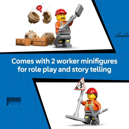 LEGO City Yellow Backhoe Loader - Construction Vehicle Toy - Tractor w/ 2 Minifigures, Working Front Bucket & Backhoe - Birthday Gift Idea for 7+ Year Old Boys - 60480