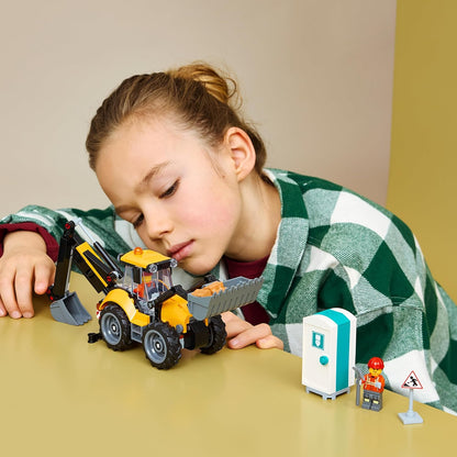 LEGO City Yellow Backhoe Loader - Construction Vehicle Toy - Tractor w/ 2 Minifigures, Working Front Bucket & Backhoe - Birthday Gift Idea for 7+ Year Old Boys - 60480