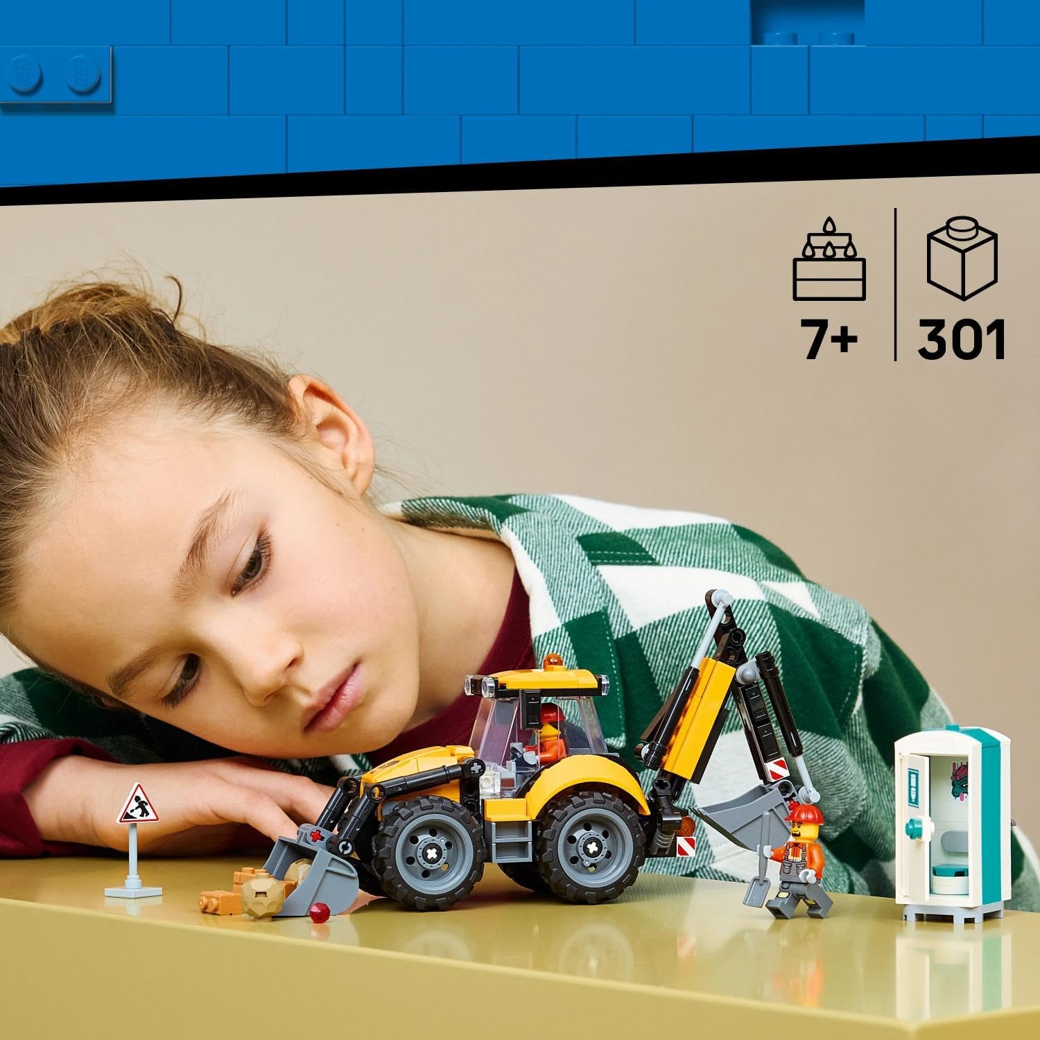 LEGO City Yellow Backhoe Loader - Construction Vehicle Toy - Tractor w/ 2 Minifigures, Working Front Bucket & Backhoe - Birthday Gift Idea for 7+ Year Old Boys - 60480