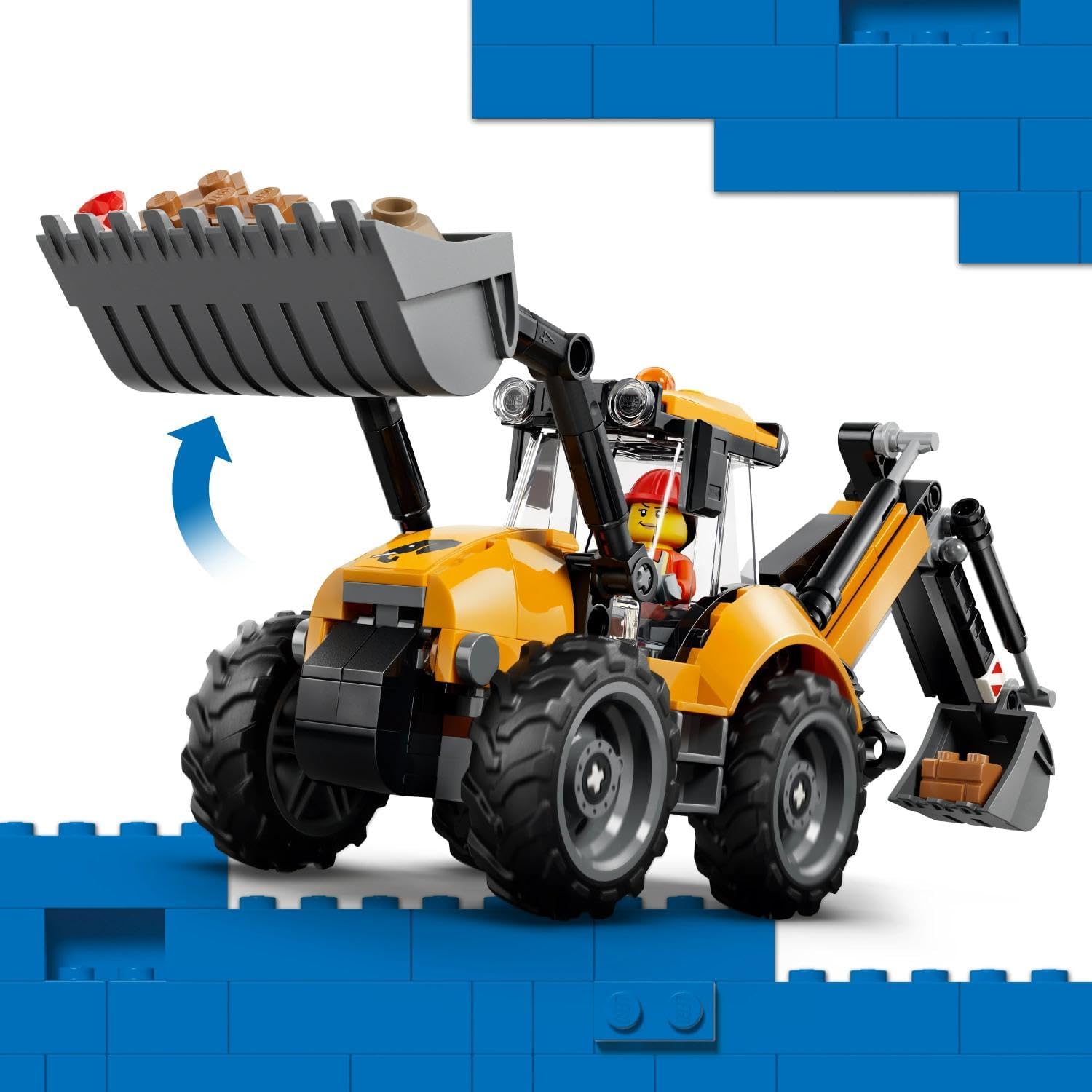 LEGO City Yellow Backhoe Loader - Construction Vehicle Toy - Tractor w/ 2 Minifigures, Working Front Bucket & Backhoe - Birthday Gift Idea for 7+ Year Old Boys - 60480