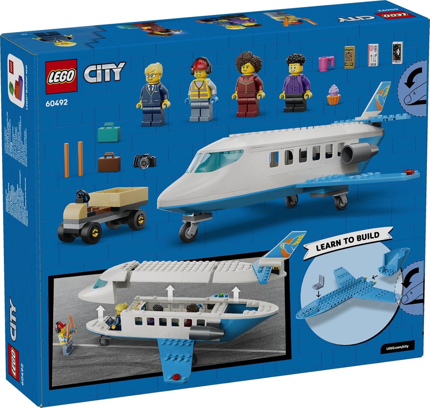 LEGO City Passenger Jet Toy - Plane Model Kit w/ 4 Minifigures & Travel Accessories - Educational Set - Birthday Gift Idea for 4+ Year Old Boys - 60492