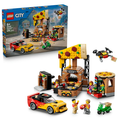 LEGO City Pizza Delivery Experience with Vehicles - incl. Toy Car, Scooter, Drone, Arcade Machine & 5 Minifigures - Birthday Gift Idea for 6+ Year Old Boys - 60496