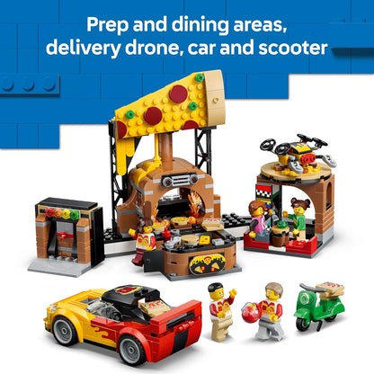 LEGO City Pizza Delivery Experience with Vehicles - incl. Toy Car, Scooter, Drone, Arcade Machine & 5 Minifigures - Birthday Gift Idea for 6+ Year Old Boys - 60496