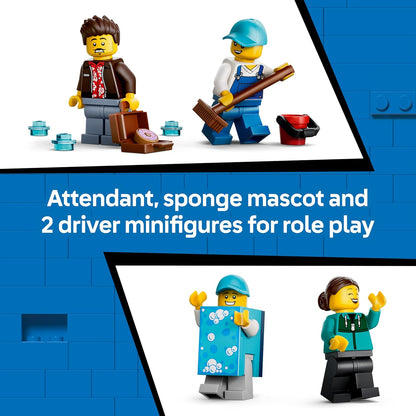LEGO City Drive-Through Car Wash Toy - incl. 2 Model Cars, Washing Function & 4 Minifigures w/Accessories - Birthday Gift Idea for 6+ Year Old Boys - 60497