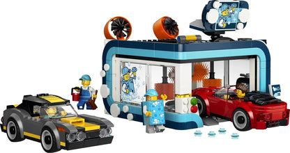 LEGO City Autowasstraat - Bouwpakket voor Kinderen met 2 Speelgoed Auto's, Wasfunctie en 4 Minifiguren Met Accessoires - Verjaardagscadeau voor Jongens en Meisjes Vanaf 6 Jaar - 60497
