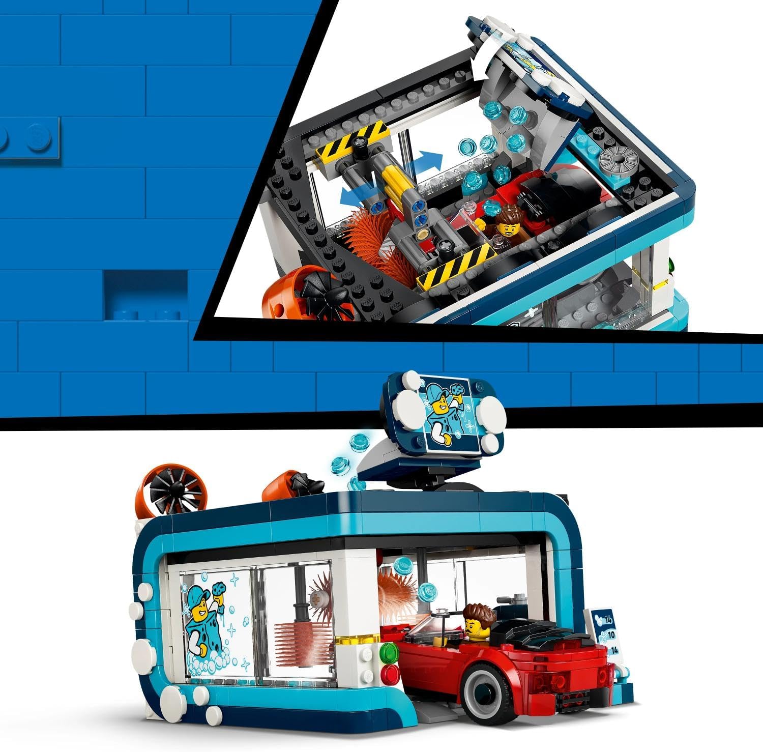 LEGO City Autowasstraat - Bouwpakket voor Kinderen met 2 Speelgoed Auto's, Wasfunctie en 4 Minifiguren Met Accessoires - Verjaardagscadeau voor Jongens en Meisjes Vanaf 6 Jaar - 60497