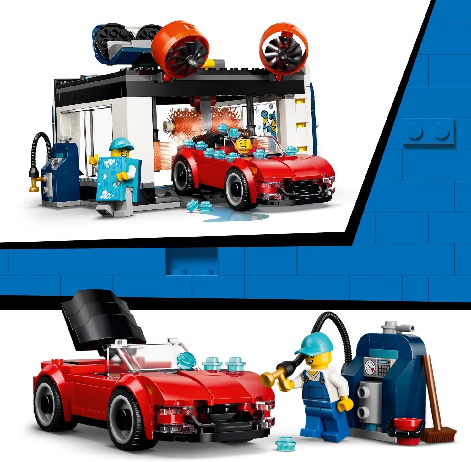 LEGO City Autowasstraat - Bouwpakket voor Kinderen met 2 Speelgoed Auto's, Wasfunctie en 4 Minifiguren Met Accessoires - Verjaardagscadeau voor Jongens en Meisjes Vanaf 6 Jaar - 60497