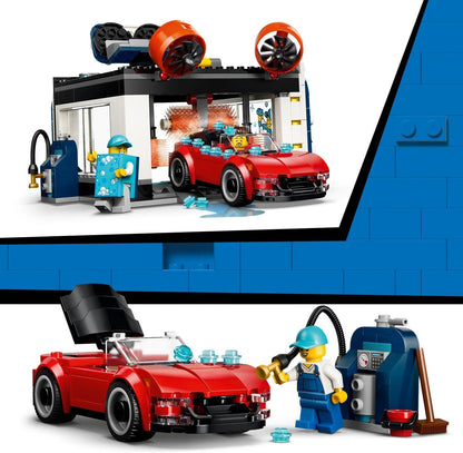 LEGO City Autowasstraat - Bouwpakket voor Kinderen met 2 Speelgoed Auto's, Wasfunctie en 4 Minifiguren Met Accessoires - Verjaardagscadeau voor Jongens en Meisjes Vanaf 6 Jaar - 60497