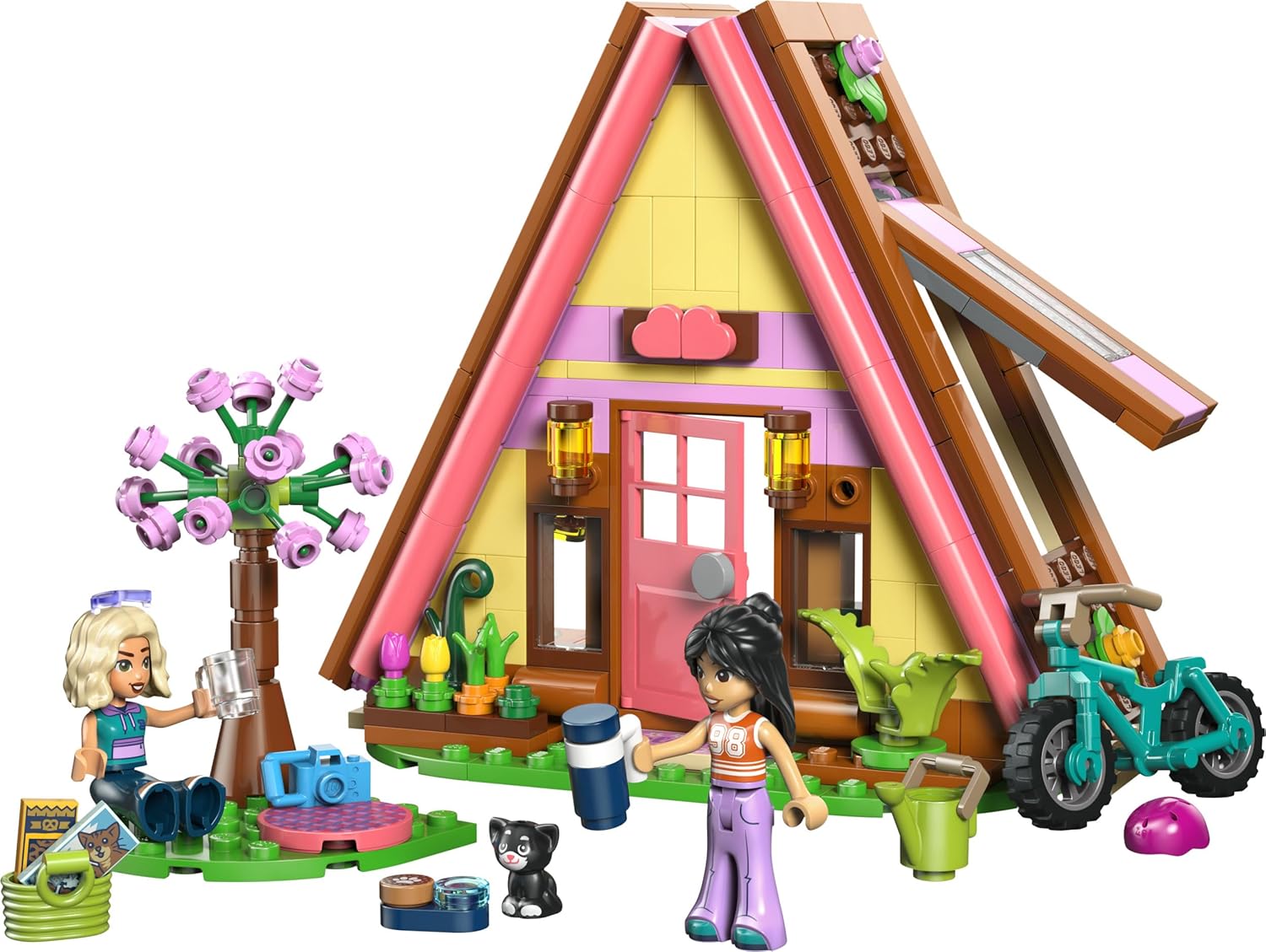 LEGO Friends Nature Glamping Cabin - Miniature House Toy w/ 2 Mini Dolls, Cat Figure & Accessories incl. Beds & Food - Birthday Gift for 6+ Year Old Girls - 42682