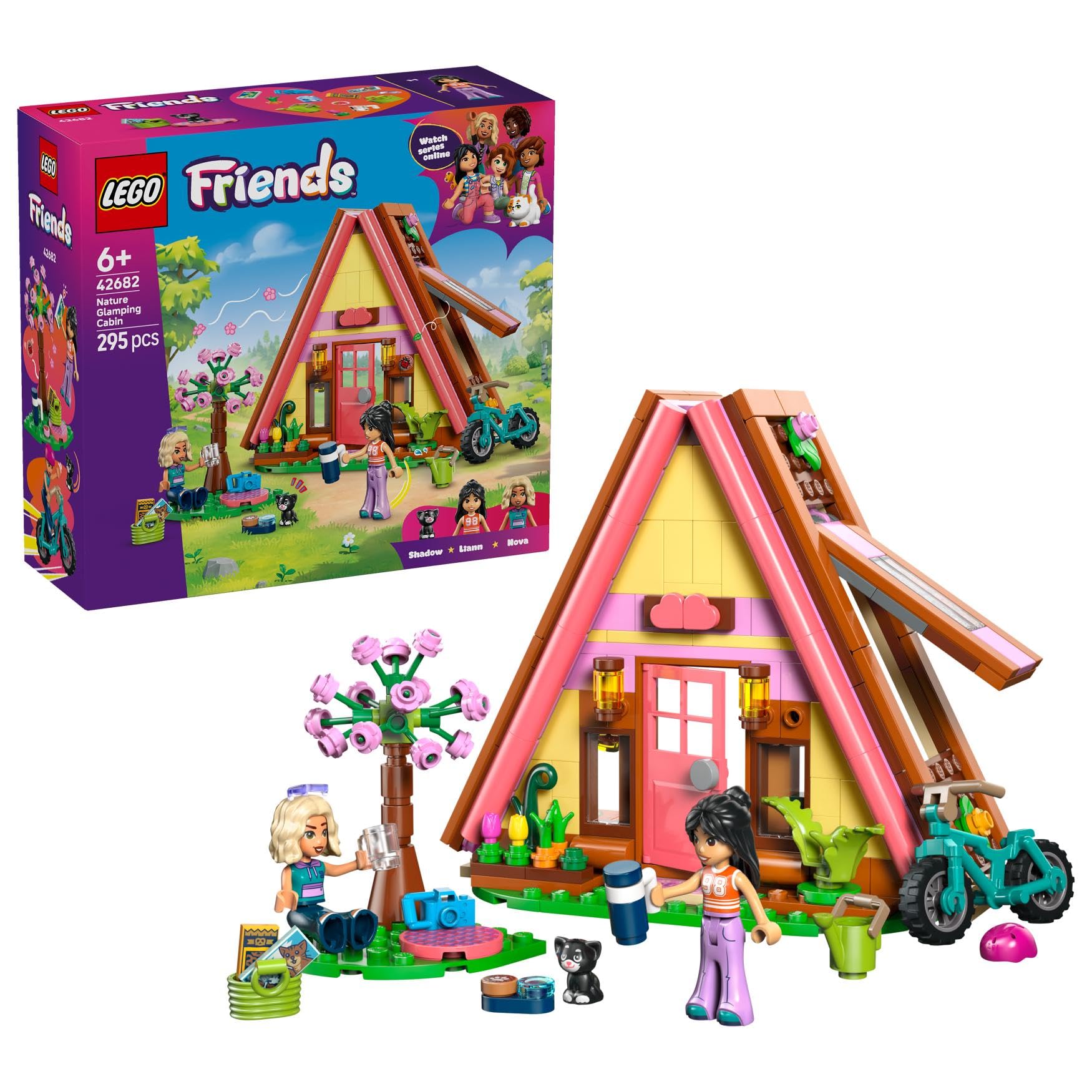 LEGO Friends Nature Glamping Cabin - Miniature House Toy w/ 2 Mini Dolls, Cat Figure & Accessories incl. Beds & Food - Birthday Gift for 6+ Year Old Girls - 42682