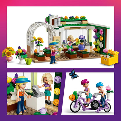 LEGO Friends Creative Flower Shop Toy - Miniature incl. Artificial Flowers, Bouquets, 2 Mini Dolls, Bike & Accessories - Birthday Gift for 7+ Year Old Girls - 42693