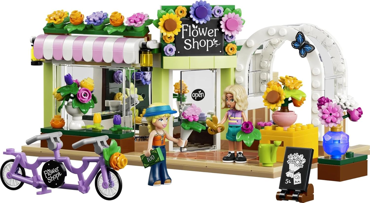 LEGO Friends Creative Flower Shop Toy - Miniature incl. Artificial Flowers, Bouquets, 2 Mini Dolls, Bike & Accessories - Birthday Gift for 7+ Year Old Girls - 42693