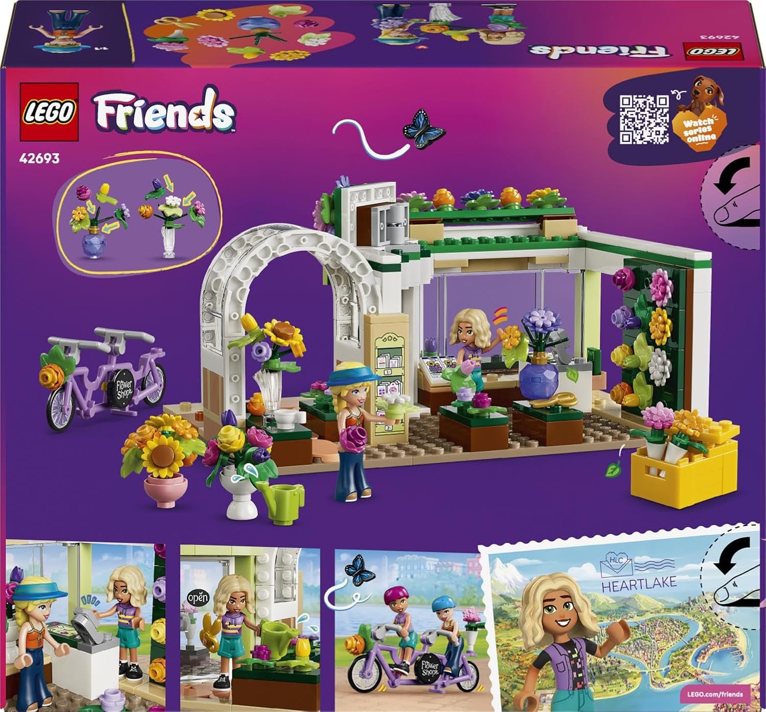 LEGO Friends Creative Flower Shop Toy - Miniature incl. Artificial Flowers, Bouquets, 2 Mini Dolls, Bike & Accessories - Birthday Gift for 7+ Year Old Girls - 42693