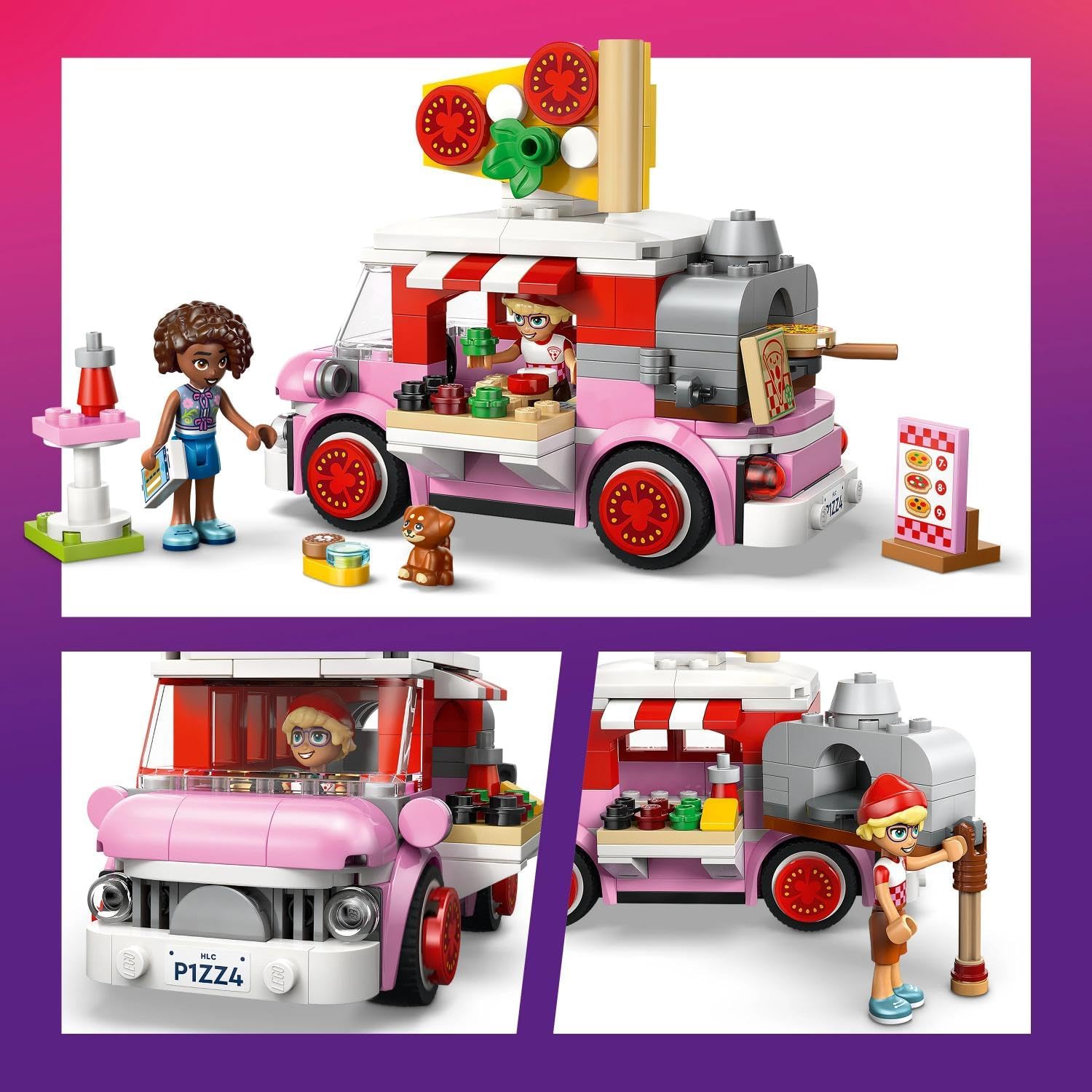 LEGO Friends Pizza Truck Toy - Role-Play Set w/ 2 Mini Dolls, Pet Dog Figure & Play Food Accessories - Birthday Gift Idea for 6+ Year Old Girls - 42694