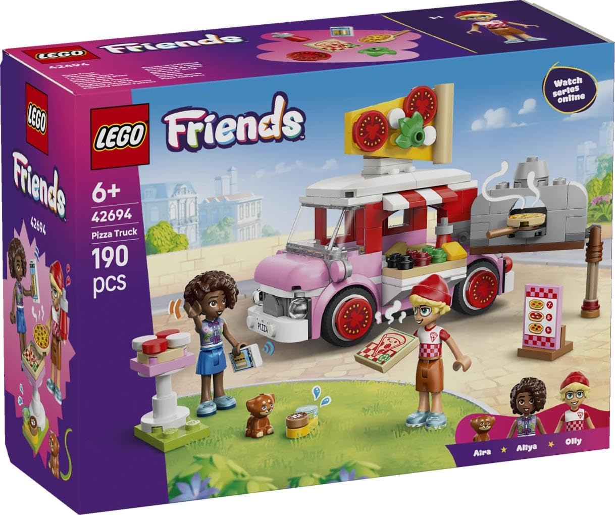LEGO Friends Pizza Truck Toy - Role-Play Set w/ 2 Mini Dolls, Pet Dog Figure & Play Food Accessories - Birthday Gift Idea for 6+ Year Old Girls - 42694