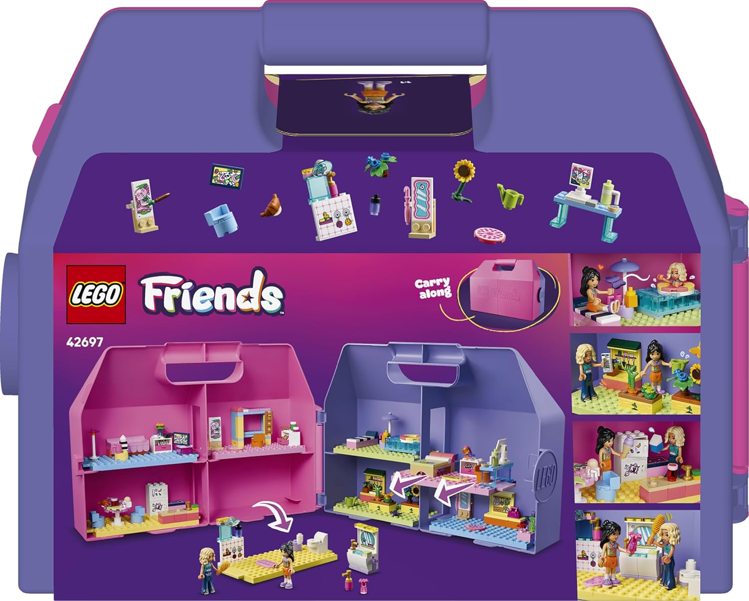 LEGO Friends Creative Dollhouse Suitcase - Travel Toy with 8-Room House, 2 Mini Dolls & Accessories - Birthday Gift Idea for 6+ Year Old Girls - 42697
