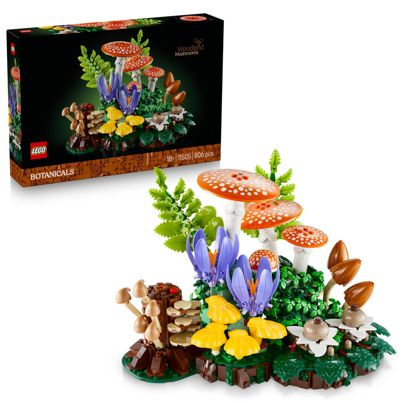 LEGO Botanicals Woodland Mushrooms - Artificial Plants Set for Adults - incl. a Toadstool & Faux Flowers for Living Room or Bedroom Decor - DIY Gift Idea - 11505