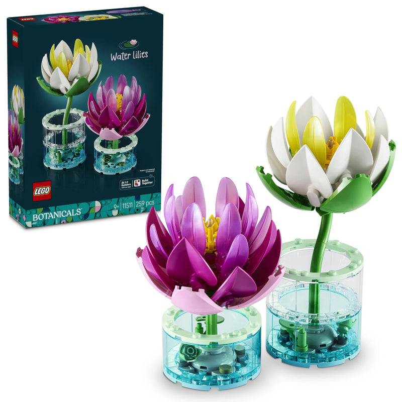 LEGO Botanicals Water Lilies - Faux Flowers Set w/ 2 Artificial Potted Plants in Transparent Vases - DIY Kids' Beroom Decor - Gift for 9+ Year Old Girls & Adult Flower Lovers - 11511