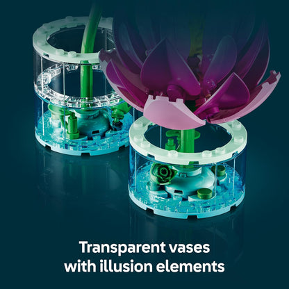 LEGO Botanicals Water Lilies - Faux Flowers Set w/ 2 Artificial Potted Plants in Transparent Vases - DIY Kids' Beroom Decor - Gift for 9+ Year Old Girls & Adult Flower Lovers - 11511