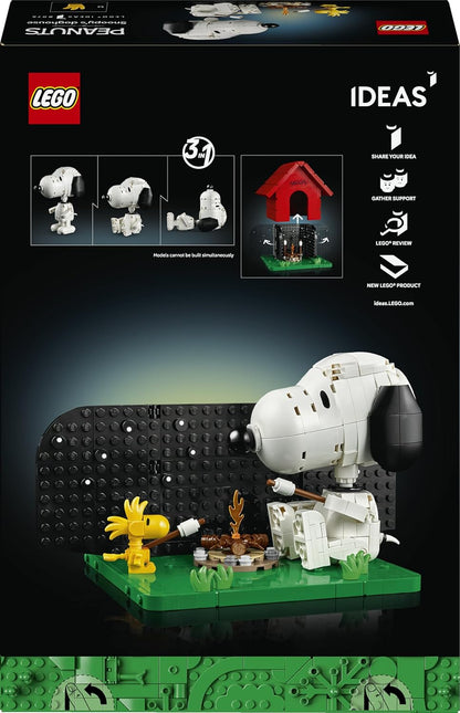LEGO Ideas Peanuts: Snoopy’s Hondenhok – Strip Bouwpakket voor Volwassenen met Snoopy Hond en Woodstock Vogel Figuren – Woondecoratie of Bureau-Accessoire – Nostalgisch Cadeau – 21368