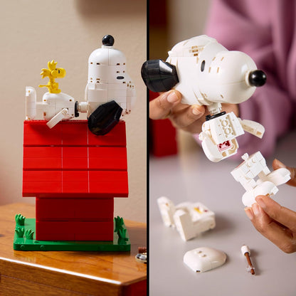 LEGO Ideas Peanuts: Snoopy’s Hondenhok – Strip Bouwpakket voor Volwassenen met Snoopy Hond en Woodstock Vogel Figuren – Woondecoratie of Bureau-Accessoire – Nostalgisch Cadeau – 21368