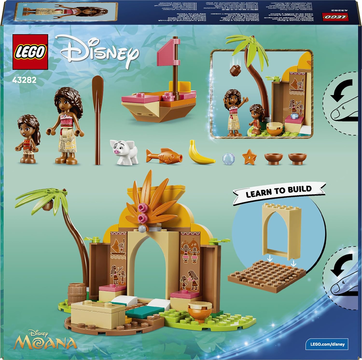 LEGO | Disney Moana Village House & Boat Toy - Educational Set w/ 2 Mini Dolls & Pua Animal Figure - Birthday Gift for 4+ Year Old Girls & Fans - 43282