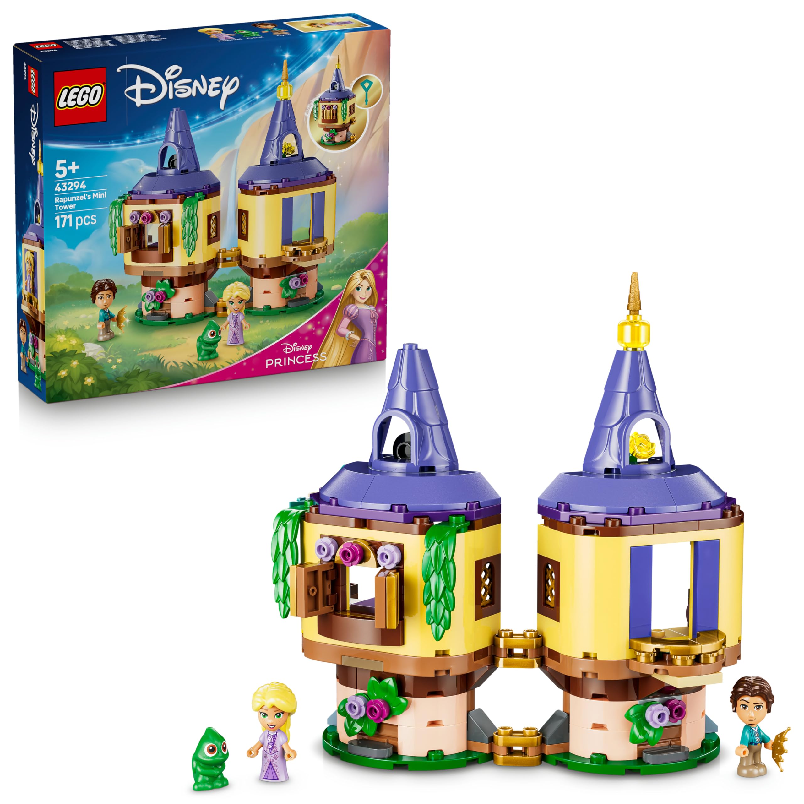 LEGO | Disney Princess Rapunzel's Mini Tower Toy - Tangled Set w/ 2 Mini Dolls, Pascal Figure, Accessories & Lock - Gift for 5+ Year Old Girls & Movie Fans - 43294
