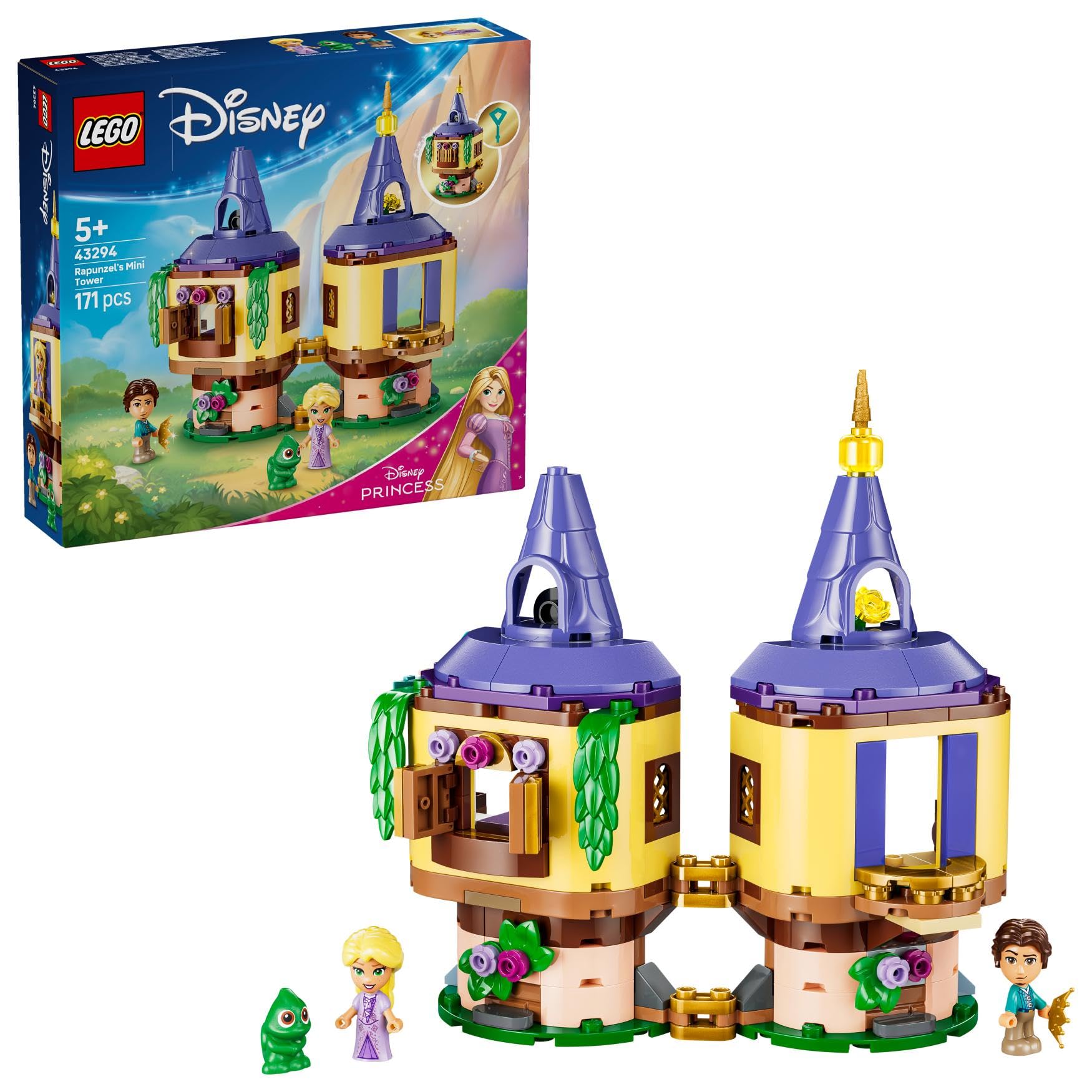 LEGO | Disney Princess Rapunzel's Mini Tower Toy - Tangled Set w/ 2 Mini Dolls, Pascal Figure, Accessories & Lock - Gift for 5+ Year Old Girls & Movie Fans - 43294