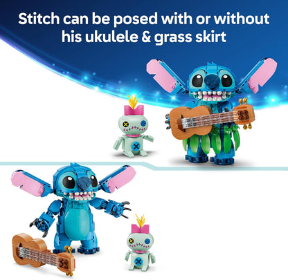 LEGO | Disney Stitch & Scrump Toy - 2 Figures w/Accessories incl. a Ukulele for Kids' Room Decor - Birthday Gift Idea for 9+ Year Old Girls, Boys & Movie Fans - 43296