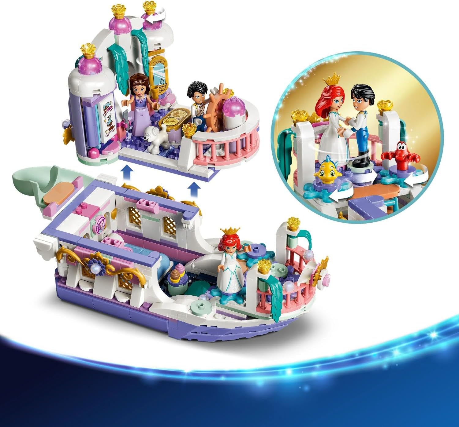 LEGO | Disney Princess Ariel's Royal Wedding Boat Toy - The Little Mermaid Set w/ 7 Figures incl. Ariel & Vanessa - Kids' Room Decor - Gift for 6+ Year Old Girls & Fans - 43299