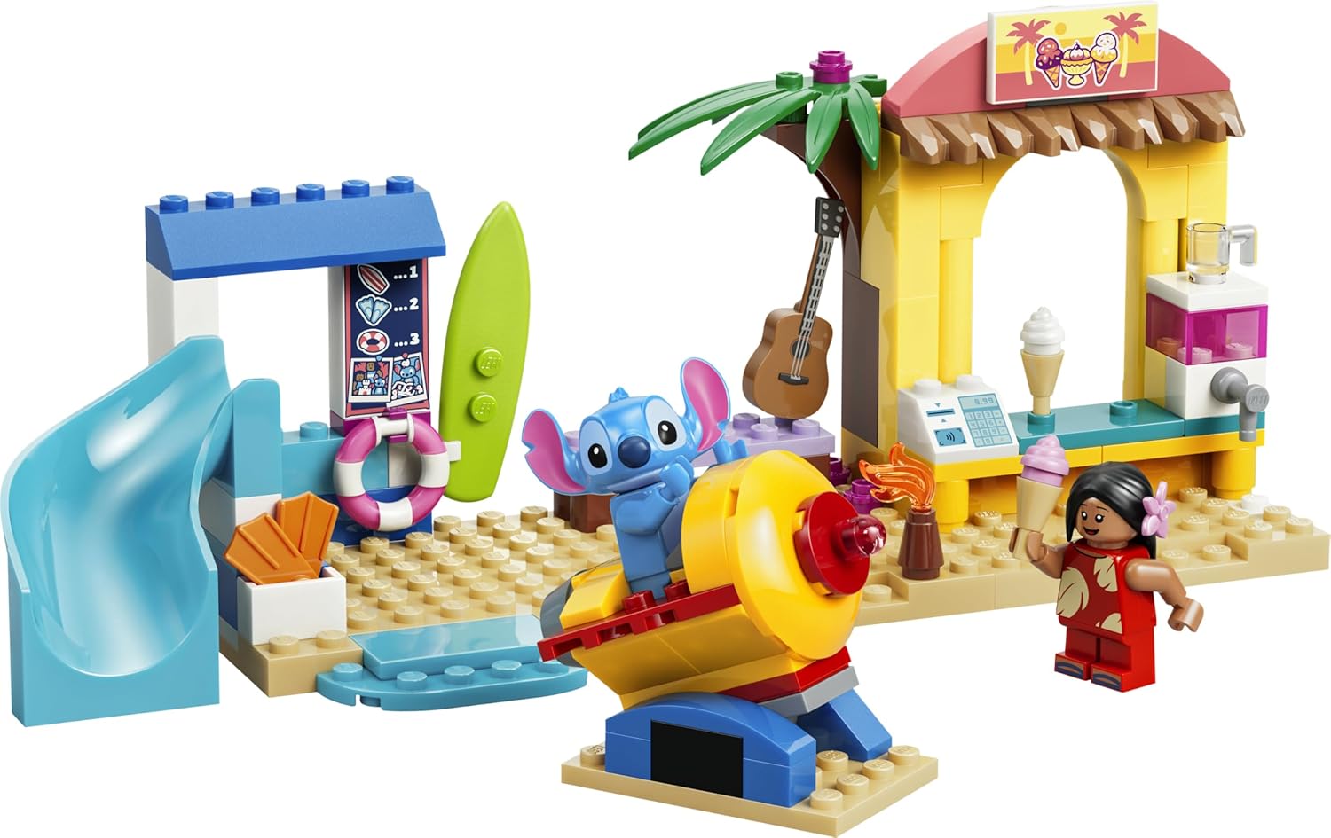 LEGO | Disney Beach Fun with Lilo & Stitch - Educational Toy w/ 2 Shops, Spaceship Ride & 2 Minifigures - Montessori Set - Birthday Gift for 4+ Year Old Girls & Boys - 43280
