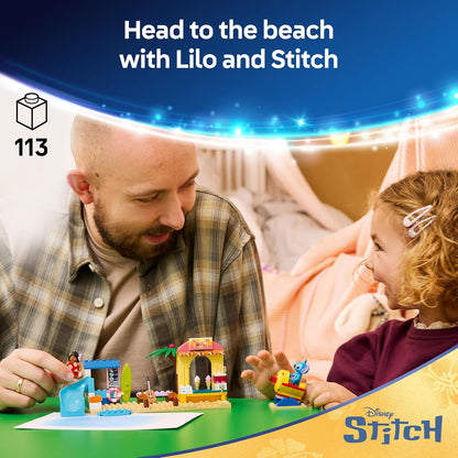 LEGO | Disney Beach Fun with Lilo & Stitch - Educational Toy w/ 2 Shops, Spaceship Ride & 2 Minifigures - Montessori Set - Birthday Gift for 4+ Year Old Girls & Boys - 43280
