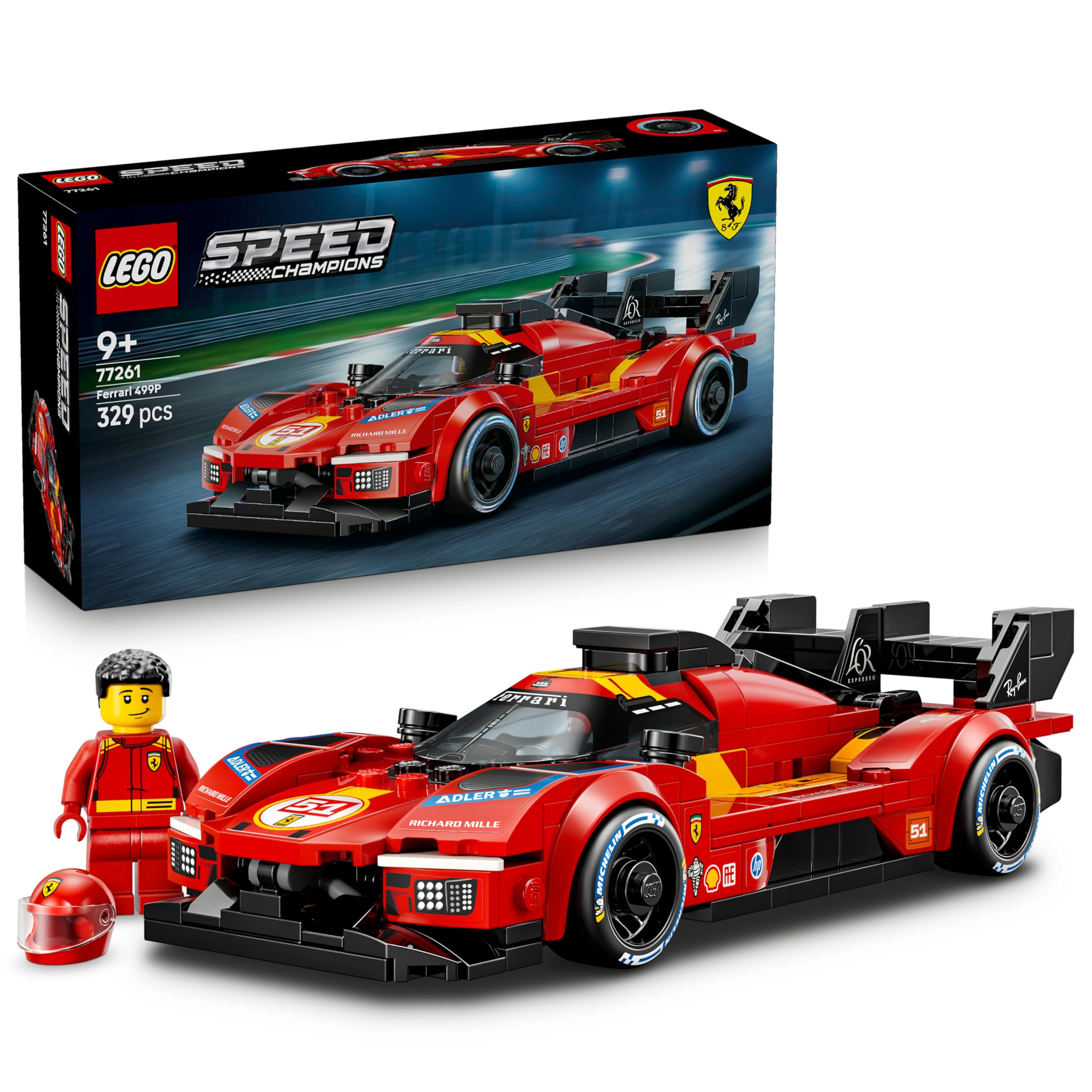 LEGO Speed Champions Ferrari 499P Race Car Toy - STEM Model Kit w/Collectible Driver Minifigure - Motorsport Merchandise Gift for 9+ Year Old Boys & Fans - 77261