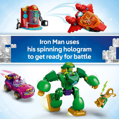 LEGO | Marvel Loki vs. Team Iron Man - Superhero Toy w/Car, Plane, Mech Figure & 4 Minifigures - Gift for 4+ Year Old Boys & Fans of the Iron Man and His Awesome Friends Show - 11211