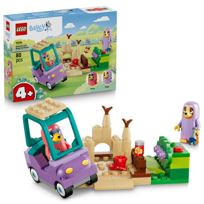 LEGO Bluey Omas mit Bingo und Bluey - Lernspielzeug mit Auto, 2 Minifiguren & Garten - Montessori Set - Geburtstagsgeschenk für Mädchen & Jungen ab 4 Jahren - 11216