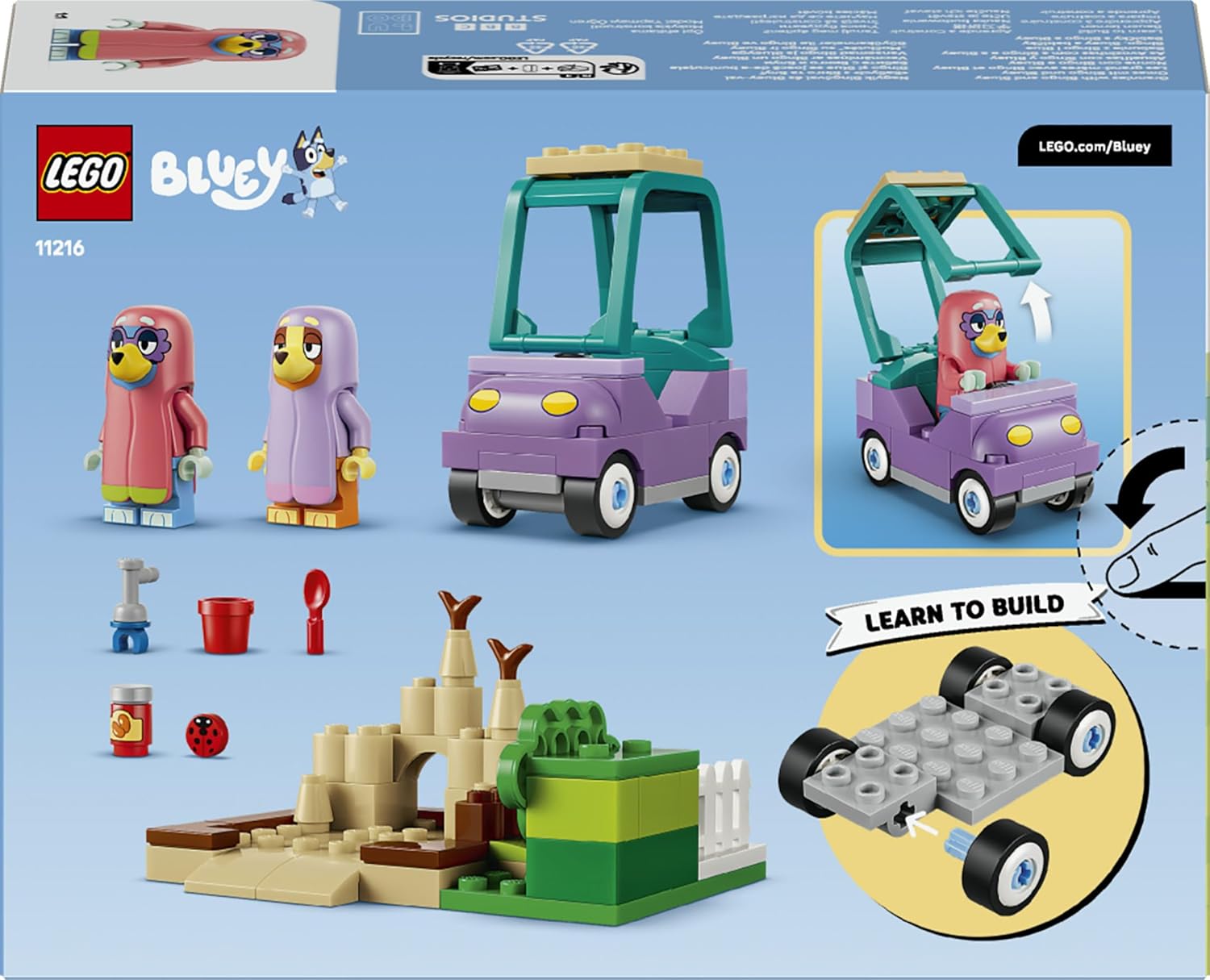 LEGO Bluey Omas mit Bingo und Bluey - Lernspielzeug mit Auto, 2 Minifiguren & Garten - Montessori Set - Geburtstagsgeschenk für Mädchen & Jungen ab 4 Jahren - 11216