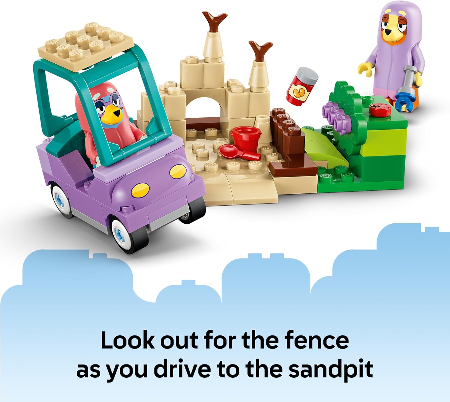 LEGO Bluey Omas mit Bingo und Bluey - Lernspielzeug mit Auto, 2 Minifiguren & Garten - Montessori Set - Geburtstagsgeschenk für Mädchen & Jungen ab 4 Jahren - 11216