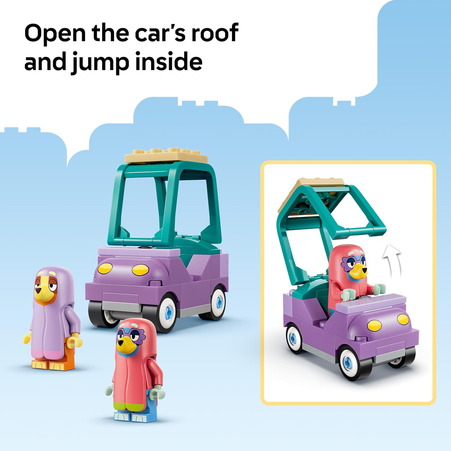 LEGO Bluey Omas mit Bingo und Bluey - Lernspielzeug mit Auto, 2 Minifiguren & Garten - Montessori Set - Geburtstagsgeschenk für Mädchen & Jungen ab 4 Jahren - 11216
